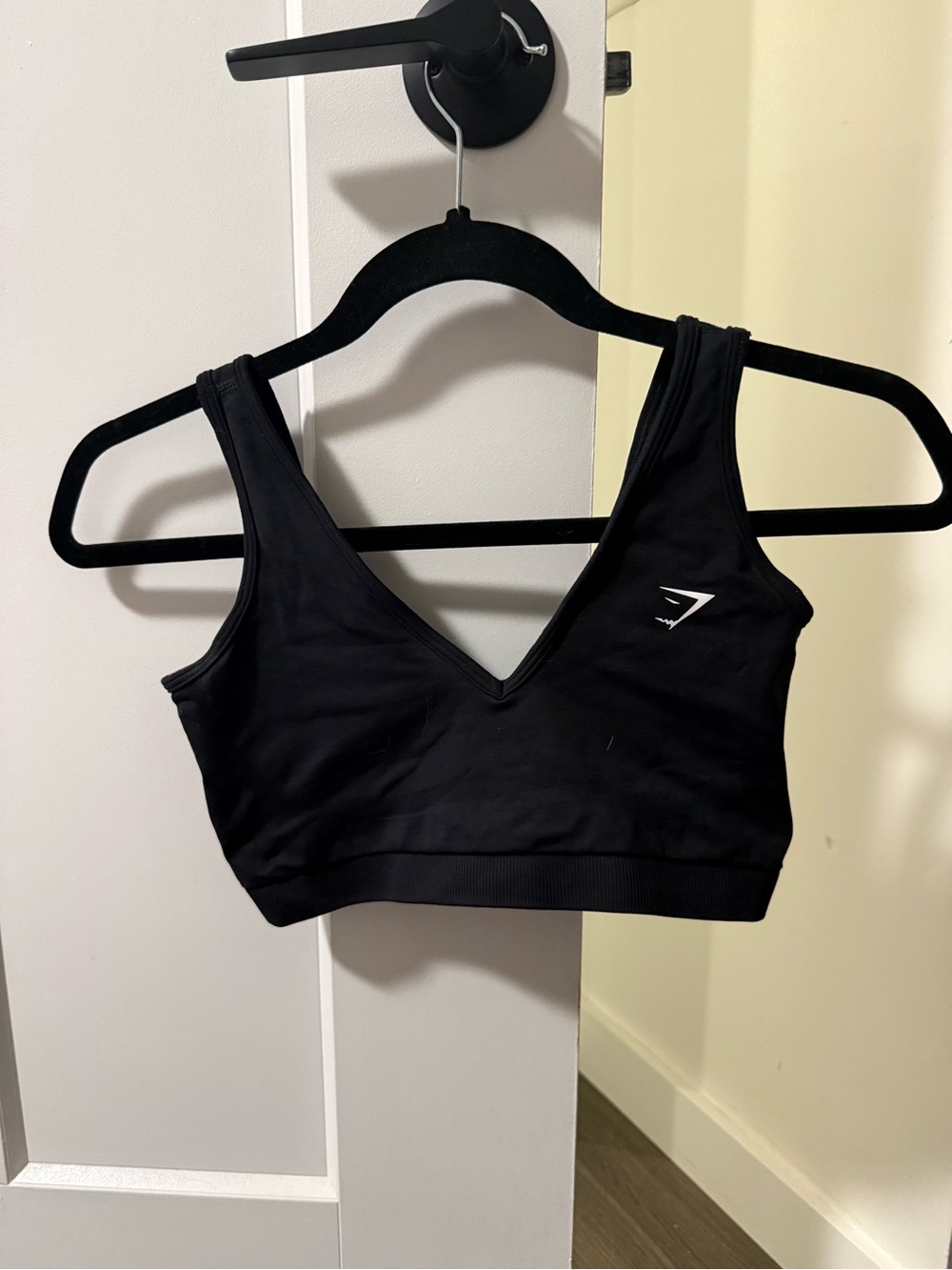 Gymshark Black V-Neck Sports Bra with Subtle Logo
